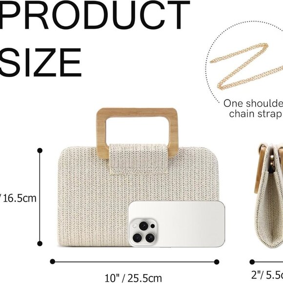 Straw Clutch Purse Women Summer Handbag Crossbody Top Handle Beach Bag - Picture 2 of 6